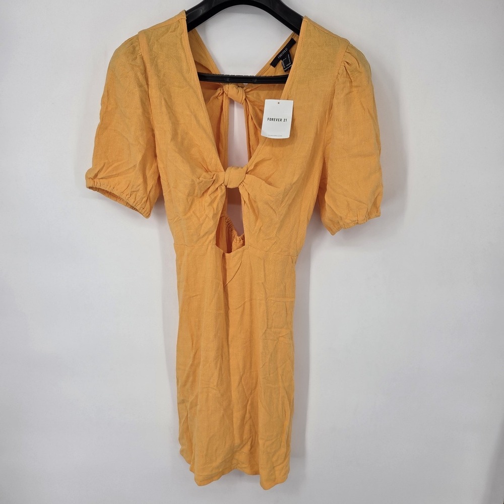NEW FOREVER 21 Mini Sundress Womens Large Yellow Cut Out Front and Back NWT